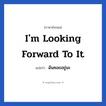 I&#39;m looking forward to it แปลว่า?, วลีภาษาอังกฤษ I&#39;m looking forward to it แปลว่า ฉันคอยอยู่นะ