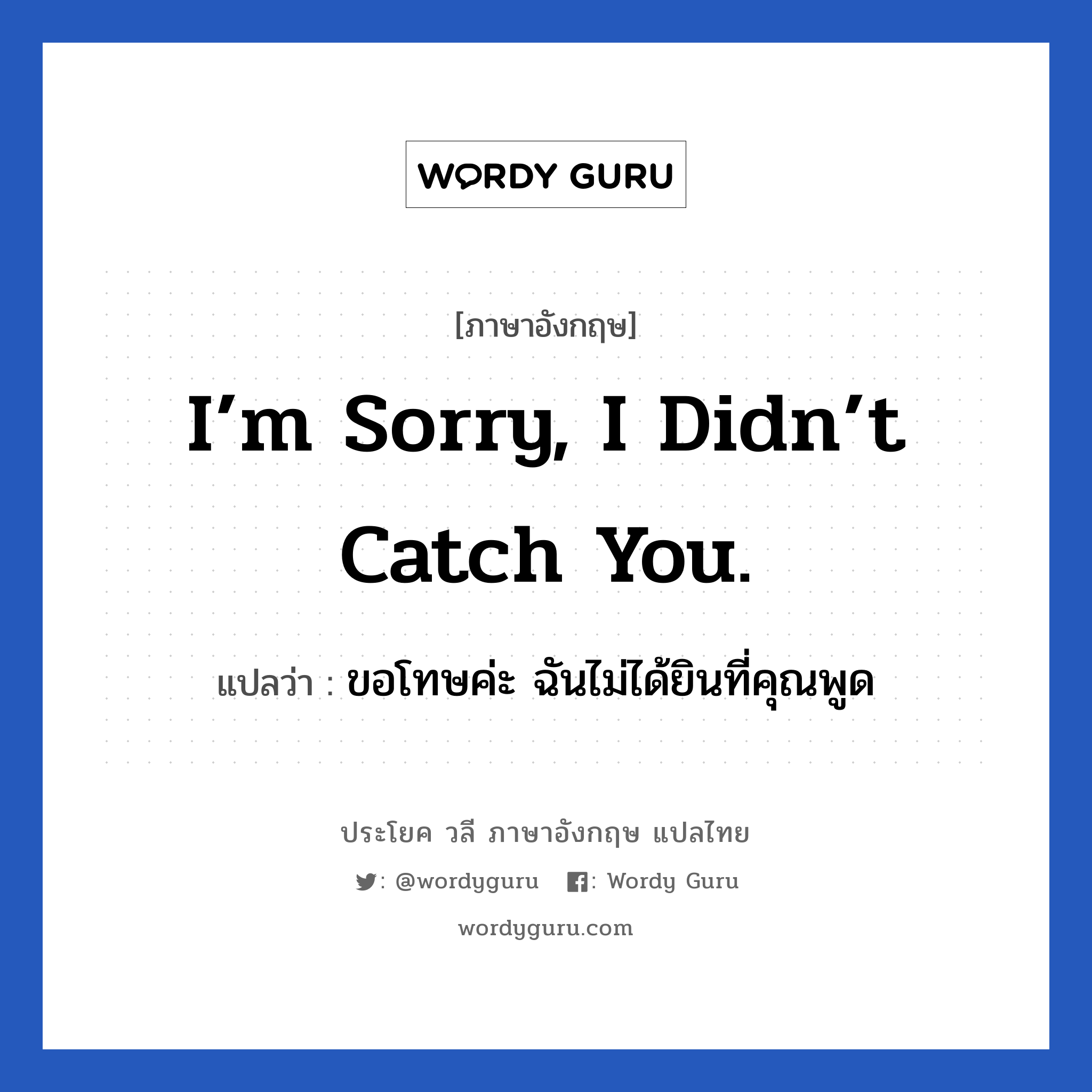 I’m sorry, I didn’t catch you. แปลว่า?, วลีภาษาอังกฤษ I’m sorry, I didn’t catch you. แปลว่า ขอโทษค่ะ ฉันไม่ได้ยินที่คุณพูด