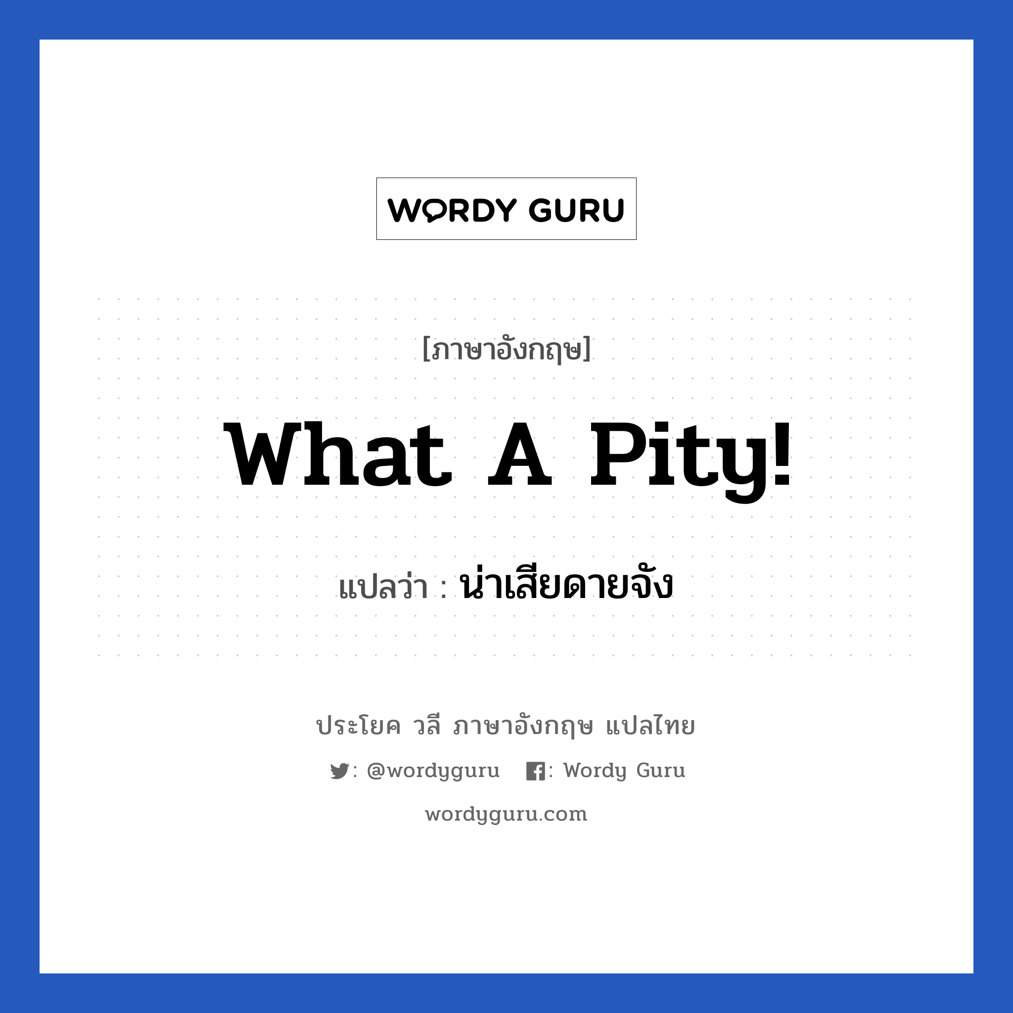 what a pity! แปลว่า?, วลีภาษาอังกฤษ what a pity! แปลว่า น่าเสียดายจัง